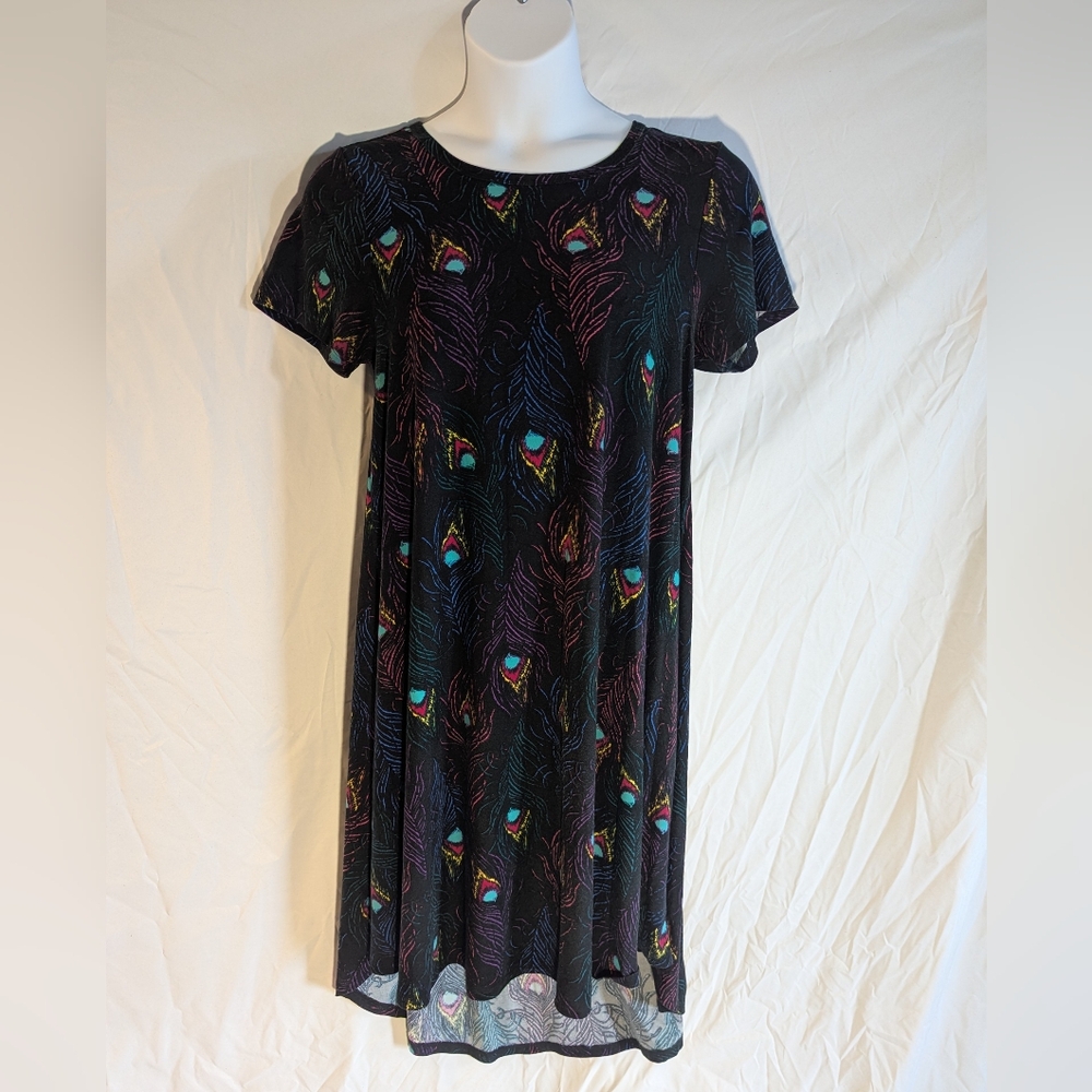 Rainbow Peacock Feather Lularoe Carly Tee Shirt Dress - Small